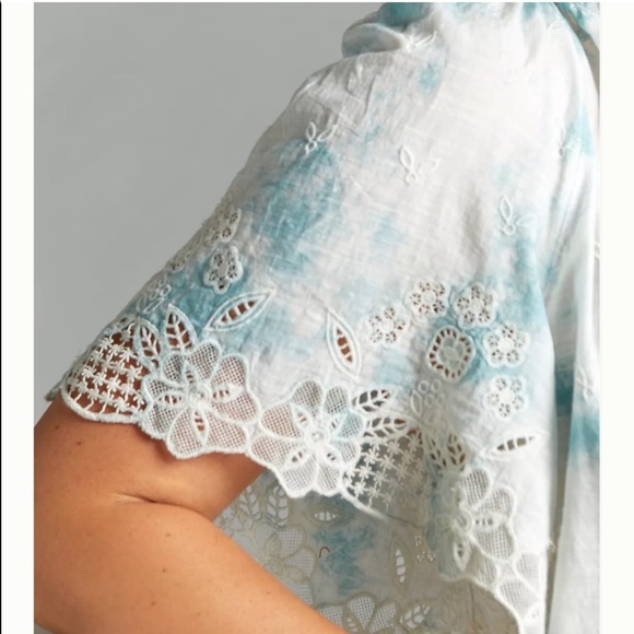 ANTHROPOLOGIE Embroidered Tie-Dye Short Sleeve Blouse - Picture 4 of 5